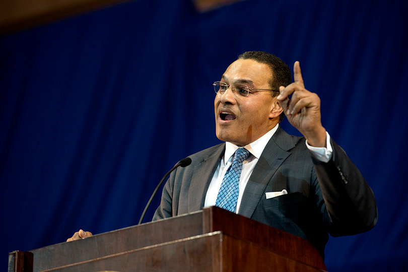 Freeman Hrabowski, III,  president of University of Maryland, Baltimore County, speaks at the 29th annual Martin Luther King Jr. Celebration. 