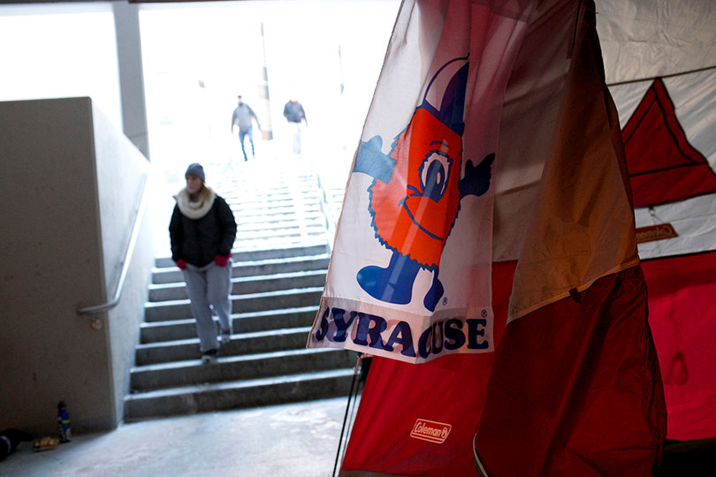 Students camp outside the Carrier Dome, coined “Boeheimburg,” for seats to the Syracuse-Duke game on Feb. 1. They started two weeks early before it got shut down for three nights due to extreme temperatures and wind chill, Students returned during the day.  