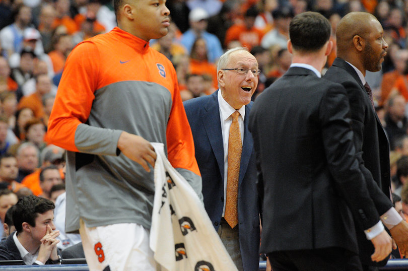 Syracuse head coach Jim Boeheim reacts from the sideline.