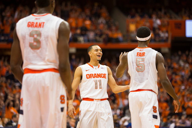 Ennis celebrates Fair's and-one jumper. 