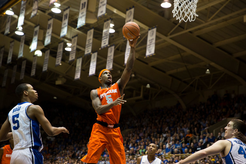 C.J. Fair finishes a drive in the lane. 