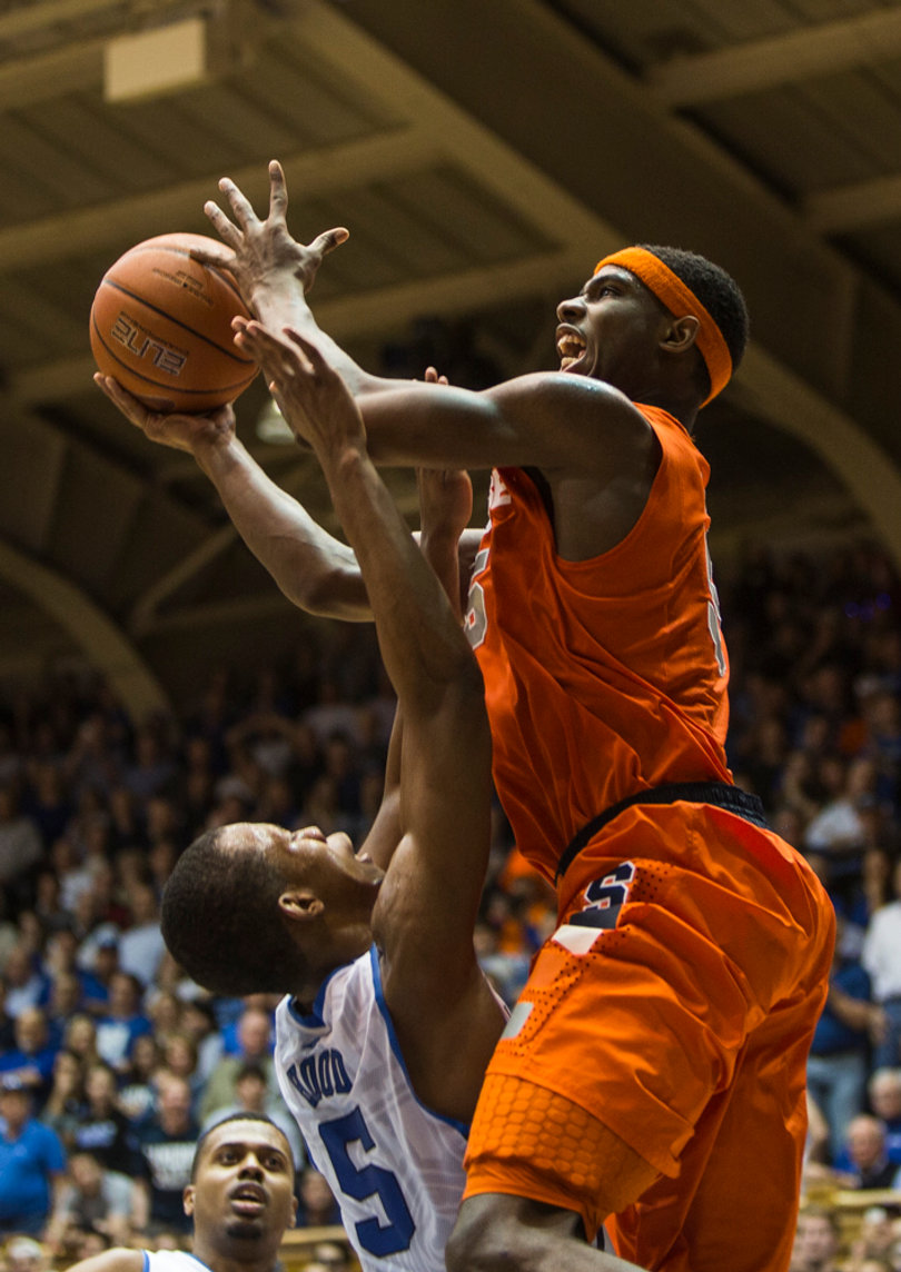 Rodney Hood draws a controversial charge against C.J. Fair in the final seconds of the game. 