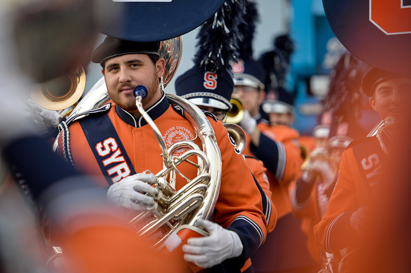 Shaun Kinney, a sophomore music major, waits to enter MetLife Stadium on Sunday evening.