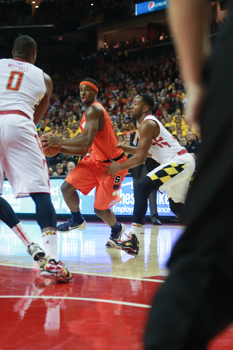 C.J. Fair goes past a defender and toward the lane. The senior forward finished with 17 points. 