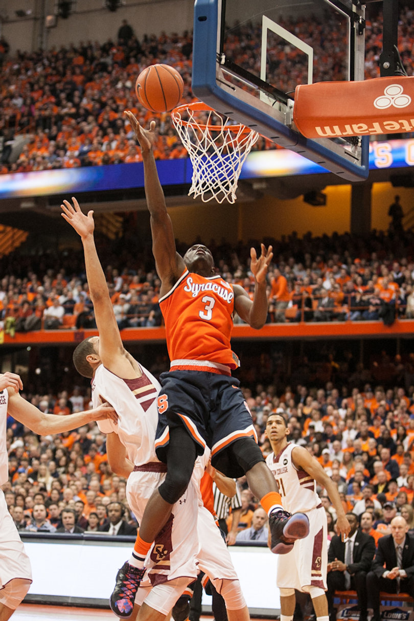 Grant rises above the Eagles defense and finishes a layup on the block. 