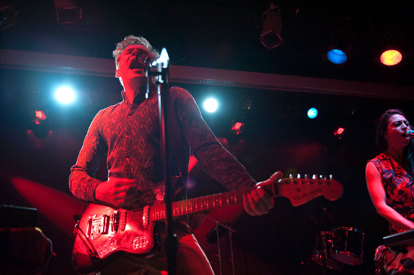 Jen-Philip Grobler, frontman for St. Lucia, plays guitar and sings during the band’s headlining set in the Schine Underground. The band sold out the last concert in University Union’s Bandersnatch Music Series this year, the first year it’s happened.