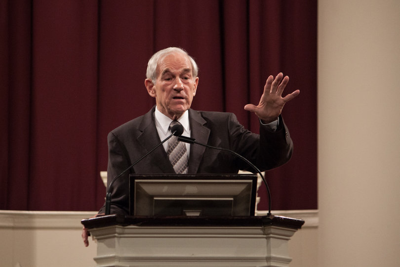 Ron Paul, a former Congressman for the state of Texas, addresses the audience at Hendricks Chapel Wednesday night. Paul apoke about his definition of liberty and young peoples' role in the changing political landscape.