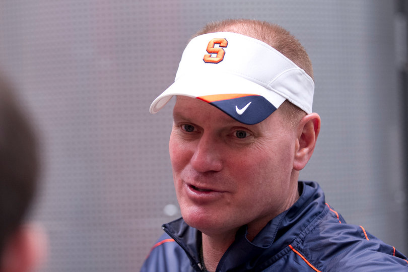 SU head coach Scott Shafer grins following Syracuse's practice on Tuesday. 
