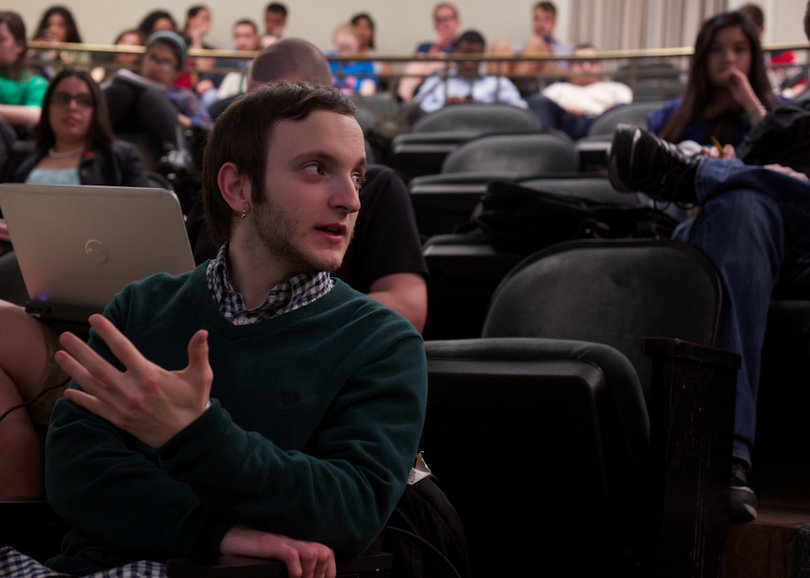 Ben Jones shares his opinions during Monday night’s Student Association meeting, which was the penultimate meeting of the semester.