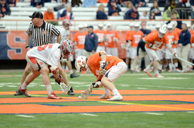 Joseph Nardella (left) is leading Rutgers this season with the nation's best faceoff percentage at 70.8. 