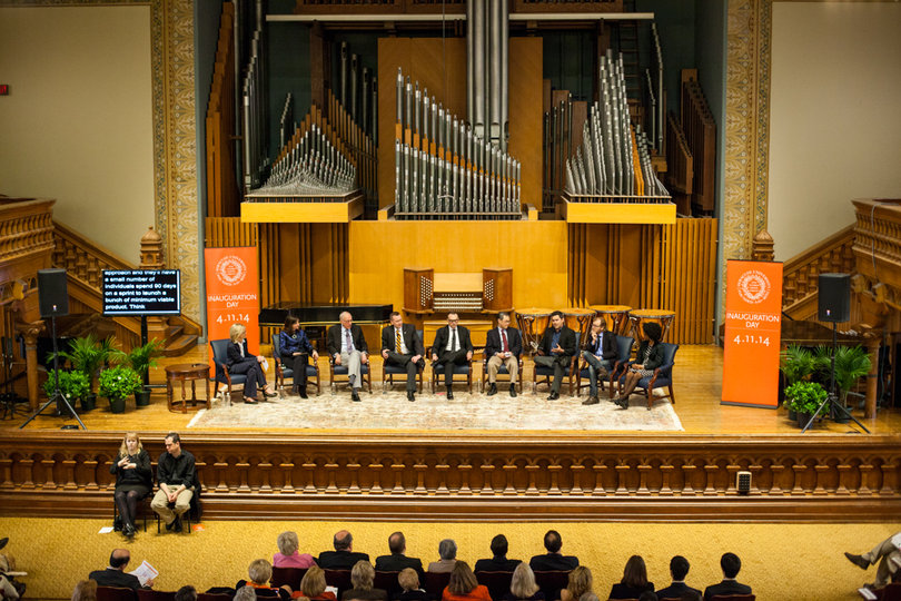 Eight panelists spoke at the Academic Symposium in Setnor Auditorium Friday afternoon.
