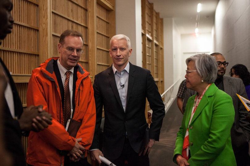 Chancellor Kent Syverud, Cooper and Syverud's wife, Ruth Chen, talk after the event.