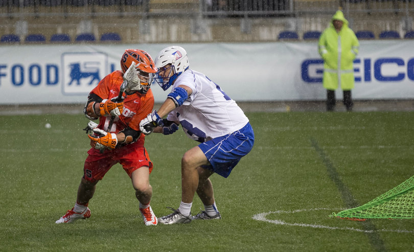 Kevin Rice looks to blow by Chris Hipps in the 4th quarter of the ACC semifinals.