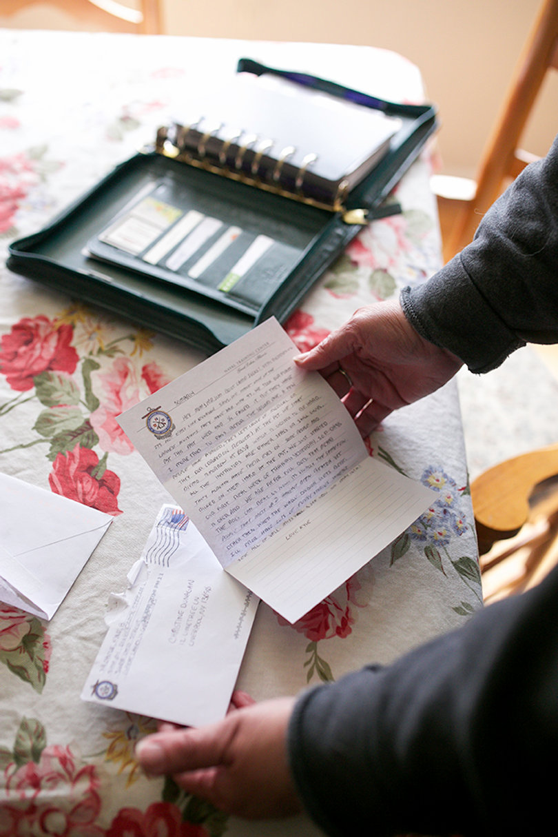 Dunagan’s only correspondence with her son in the U.S. Navy boot camp are handwritten letters, which she keeps with her University College commencement documents.