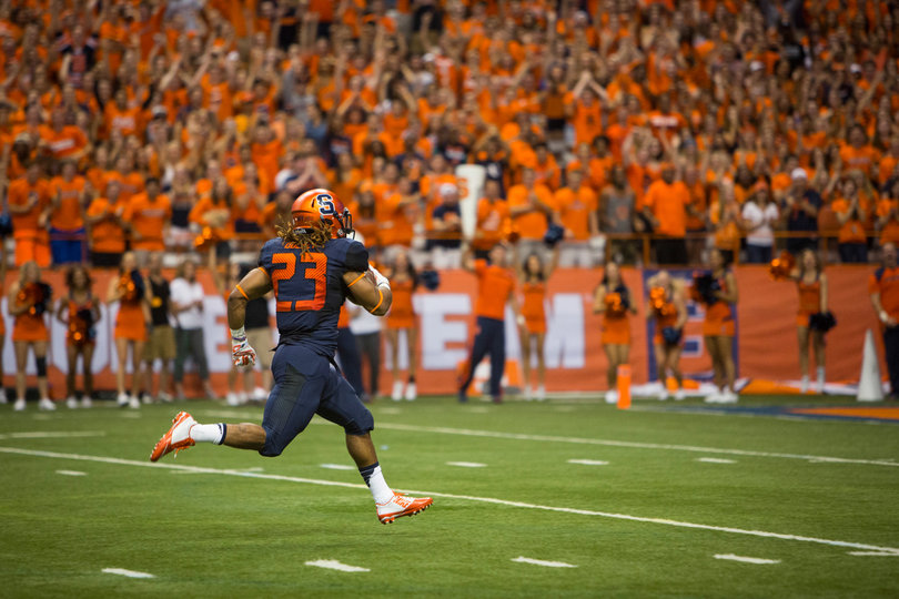 Gulley coasts into the end zone to finish his 65-yard rushing touchdown, the Orange's first score of the season.
