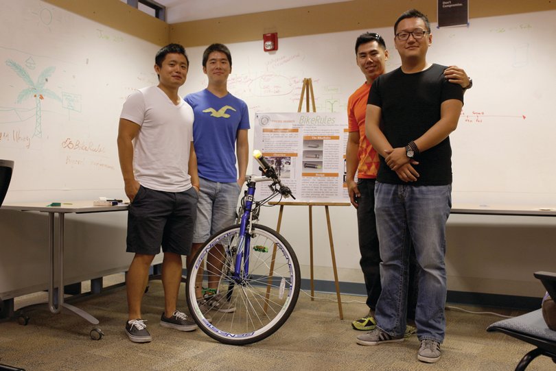 From left to right: Jason Zhu, Chenchen Shen, Xinyu Wang, Jeremy Mingtao wu are the team that worked on developing the app.
 
