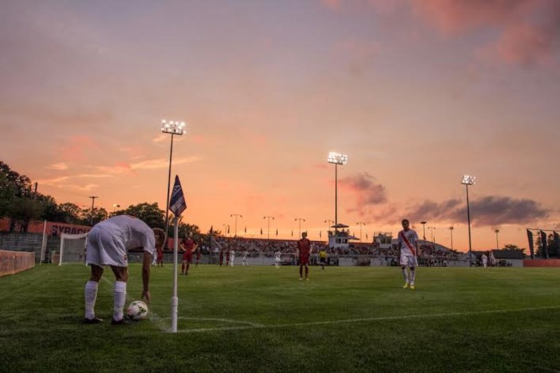 A Syracuse player lines up for a corner kick in the Orange's win over St. Mary's. 