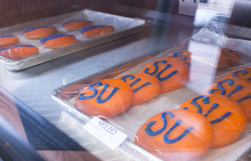 These SU frosted sugar cookies are the current signature item at a new local bakery, Hot Crouse Buns. The owner of the bakery, Frank Gigliotti said the cookies are "a great thing to pick up on the way to a game." 