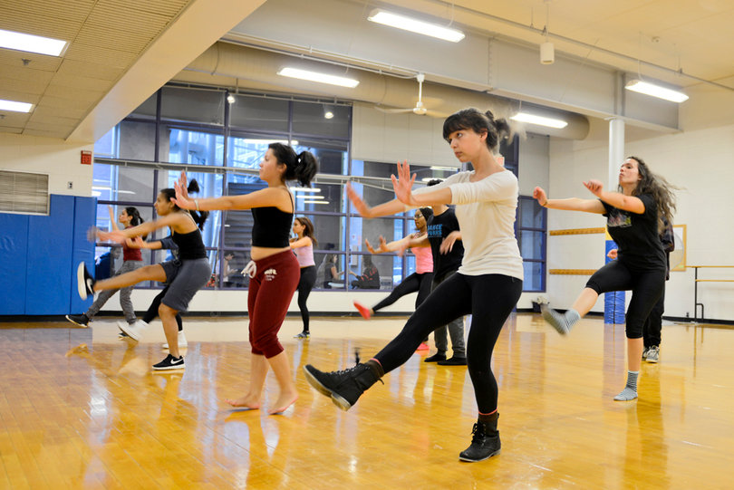 From left: Shantal Perez Prado and Pamela cortes practice with the troupe.