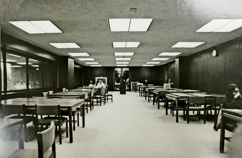 The sixth floor of Bird Library shortly after the library opened in 1972. Though the library has become a social space on campus, some students think it should be a place for serious study. 