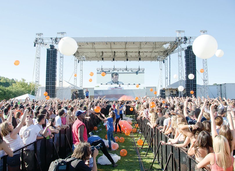 University Union members threw orange and white beach balls into the crowd during Dillon Francis’ set.