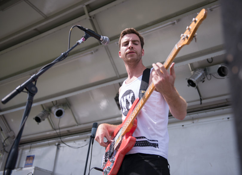 William Hehir, the bassist for the band Misterwives, helped kick off Juice Jam on the indie stage with the song, "Vagabonds."