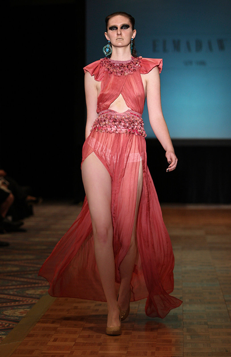 A model wears a dress by New York City designer Mohamed ElMadawy during the first Syracuse Fashion Weekend last year.  