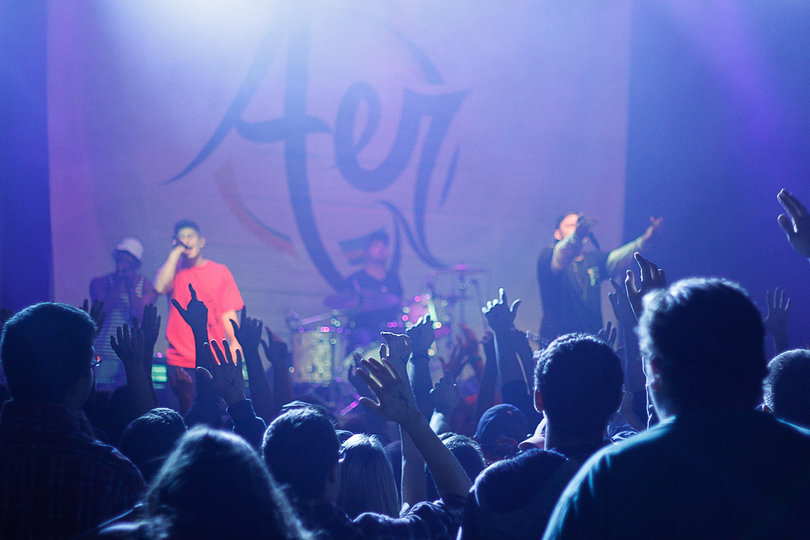 The audience interacts with AER during their set at the Westcott Theater.