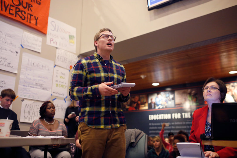 Syverud, protesters discuss demands, no resolution reached on end of Crouse-Hinds sit-in
