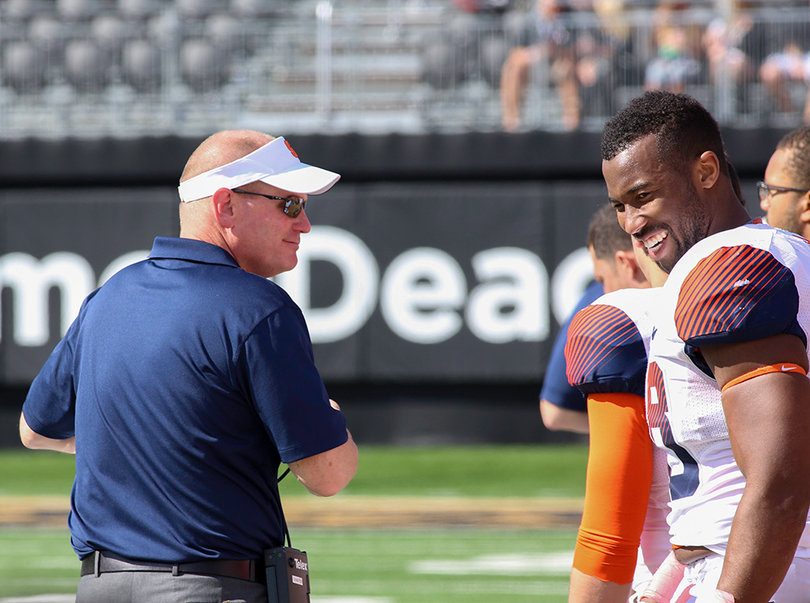 Lynch and head coach Scott Shafer (left) only have three games left in the season and need to win all three to qualify for a bowl game.