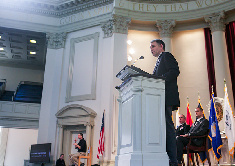 Retired Maj. Gen. John Batiste delivers the keynote address at the annual Veterans Day ceremony held Tuesday in Hendricks Chapel.
