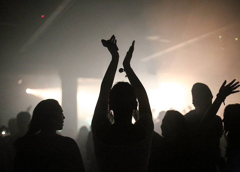 The audience dances for the entirety of Cash Cash’s set, mesmerized by lights and kaleidoscopic images.