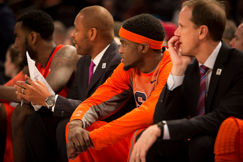 Johnson looks on from the bench. He didn't play on Friday, saying that his absence was a "coach's decision" and that he's just "going with the flow."