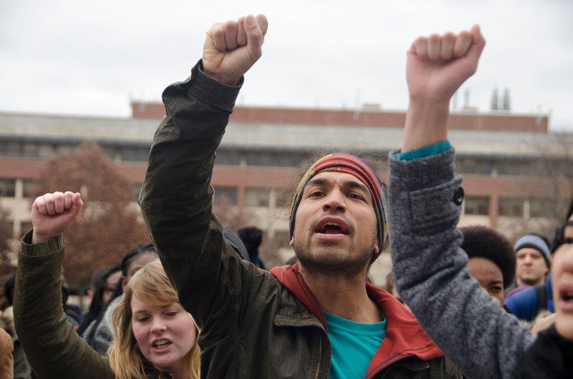 Ray Gutteriez, a graduate student at SUNY-ESF, takes part in the March for Mike Brown. The march began at Hendricks Chapel.