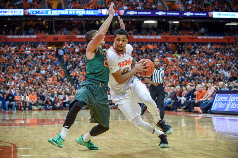 Gbinije tries to get into the paint. He finished just 3-of-8 from the field with three assists. 