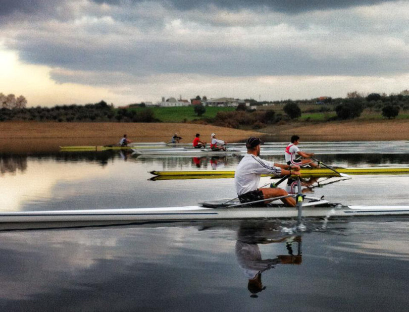 Rowers at training camps practice as part of their preparation for international competitions.