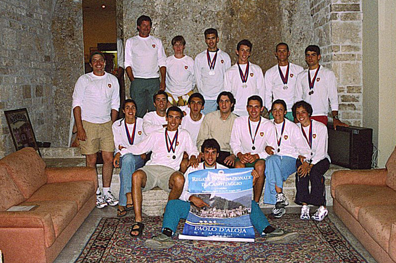 D’Eredita and Portugal’s team are pictured after the Paolo D’Aloja regatta at the Italian national team training center in 2003. 