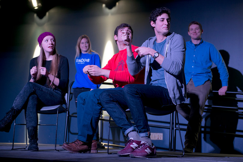 Improv group Zamboni Revolution performs on stage for students attending Disabilifunk at Schine Underground Feb. 7. 