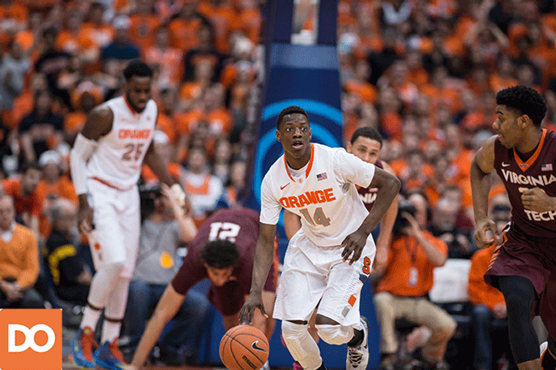 Orange point guard Kaleb Joseph pushes the ball upcourt in transition.