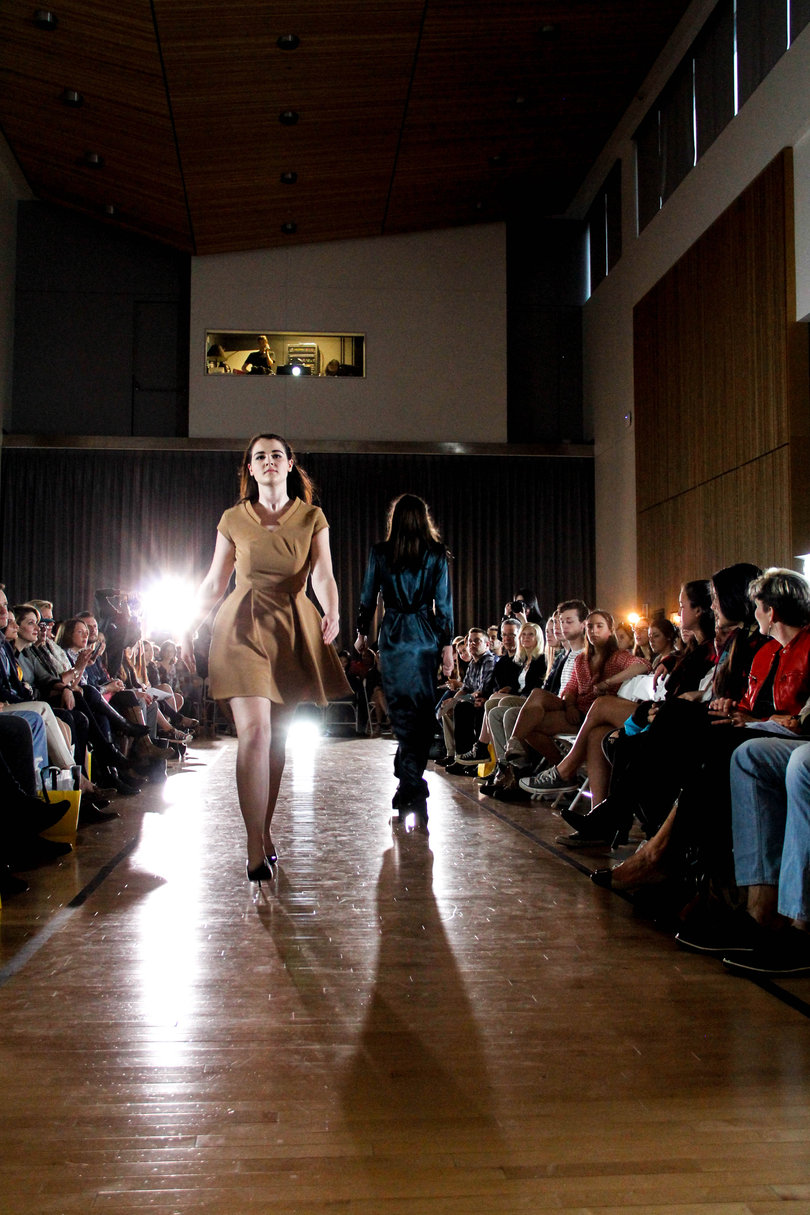 A model walks down the runway during a segment entitled "Well-Schooled." Other segments included “Standardized Testing,” which took an in-depth look at school uniforms, and
“Rebel with a Cause,” which examined periods of history where youth rebelled through bold looks.