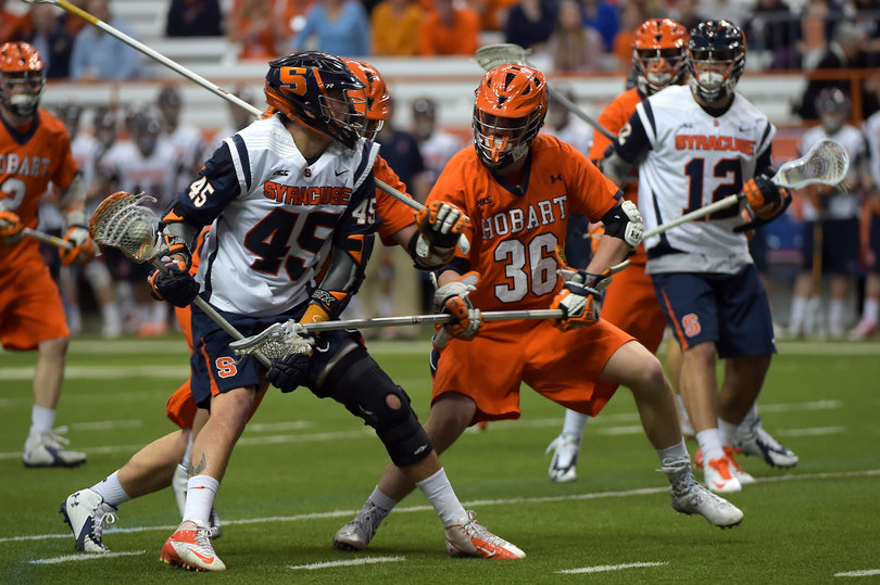 Attack Randy Staats controls the ball on offense. He finished with four goals and two assists on the night. 