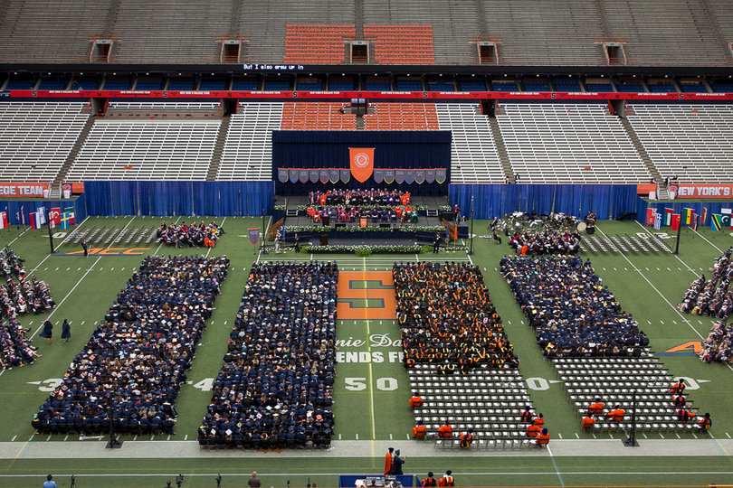 The Class of 2015 gathered in the Carrier Dome, where they heard from Chancellor Kent Syverud, commencement speaker Mary Karr and others.