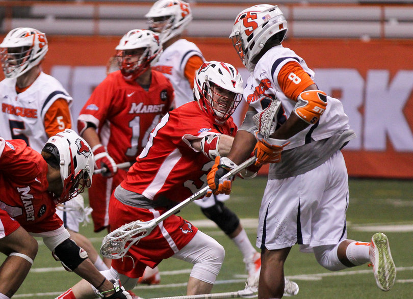 Hakeem Lecky tries to get a shot past the defense. He had two goals on the night. 