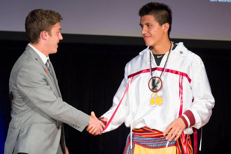 Kevin Rice (left) shakes hands with Albany's Lyle Thompson, who won the Tewaaraton award. Rice finished his Syracuse career in the NCAA quarterfinals on May 17. 