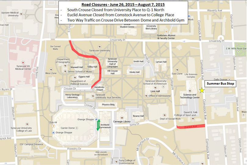 Various summer construction projects will result in the altering of traffic and bus patterns across campus.