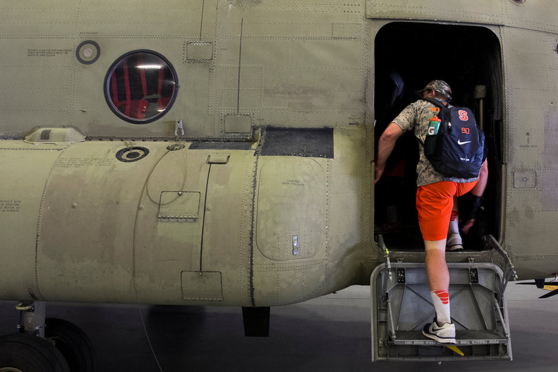 Cameron MacPherson boards one of the Chinook helicopters. The aircrafts are the fastest helicopters in the military. 