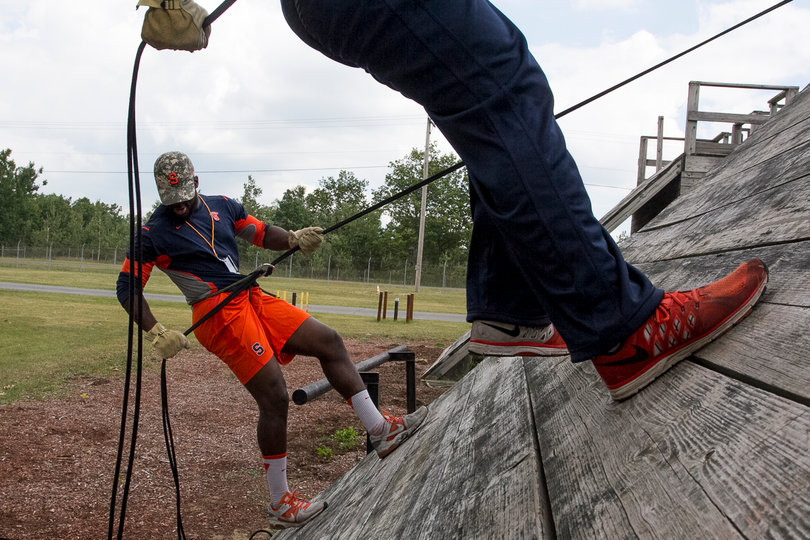Hernz Laguerre tests out the practice wall before heading to the real deal.