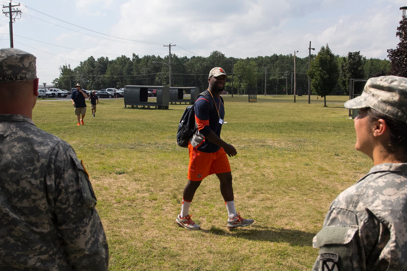 Laguerre heads to the grounds where Syracuse players would get a safety briefing.