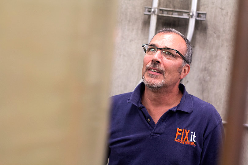 Bill Rizzo, who has worked at Syracuse University for 35 years, is a maintenance mechanic for FIXit, a 145-employee operation that helps solve maintenance problems for the SU community. 