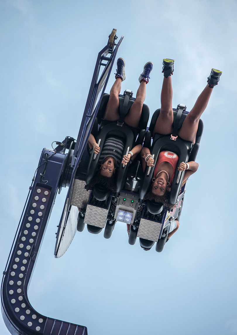Riders yell with delight while going on one of the Fair's best attractions for thrill-seekers.